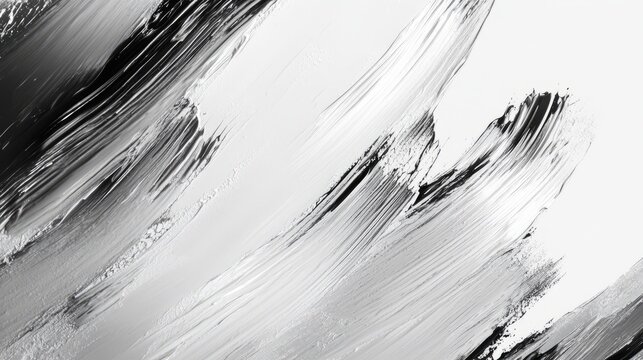 Abstract monochrome brush strokes on canvas - dynamic black and white paint texture