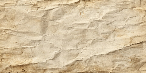 Fototapeta premium A blank sheet of aged brown parchment featuring a heavily wrinkled and crumpled old paper texture with a rough grunge surface and vintage creased design for an antique backdrop