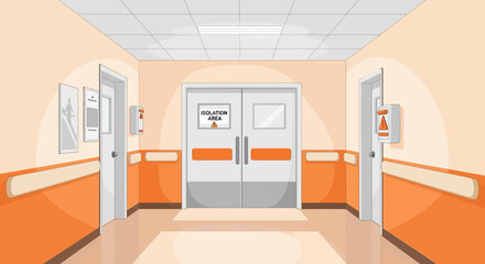 Fototapeta premium Hospital Corridor Illustration Depicting Isolation Room And Safety Measures