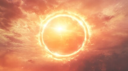 Fiery solar phenomenon with radiant sun halo in a dramatic sunset sky