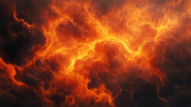 Dynamic display of fiery orange and black smoke clouds in motion