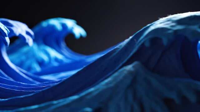 Large Blue Ocean Wave Crashing Slow Motion.