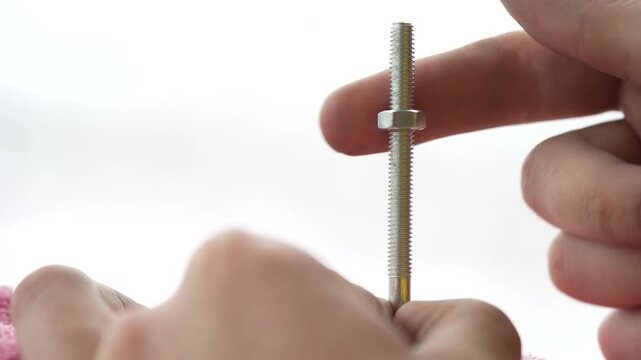 Metal Nut Screwing onto Long Bolt Sound, Metallic Rustle of Thread Friction

