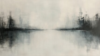 Abstract monochrome landscape with foggy reflection and texture