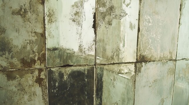 Aged grungy dirty bathroom tiles with mold and stains