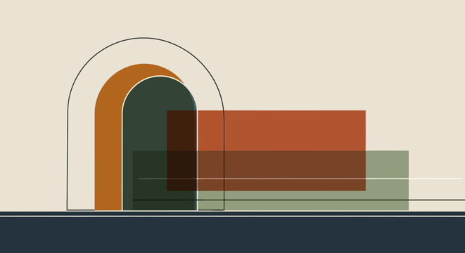 Minimalist archway with geometric shapes.