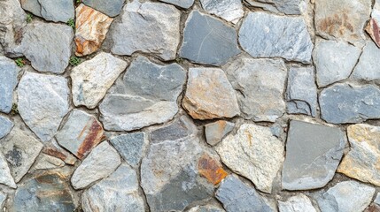 Obraz premium Close-up of natural stone wall with irregular patterns and textures