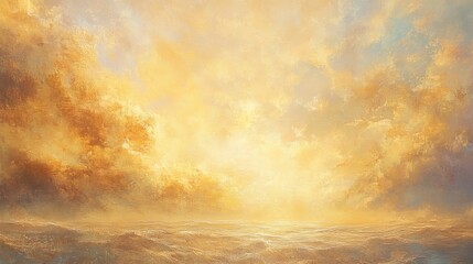 Obraz premium Ethereal sunset over ocean with dramatic golden clouds and tranquil waters