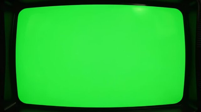 Vintage television screen with a blank bright green display