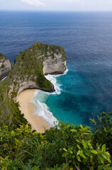 Stunning aerial view of Kelingking Beach on Nusa Penida, Bali, Indonesia
