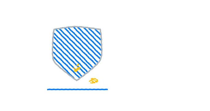 Hand drawn animated AI security shield. Cyber protection, artificial intelligence firewall and digital data safety doodle sketch icon. 4K loop, isolated.