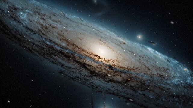 Spiral galaxy with bright core and billions of stars in deep space, astronomy and universe exploration concept