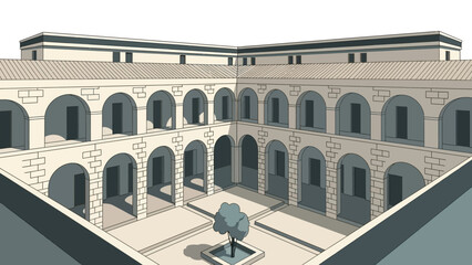 Fototapeta premium Multi Level Arched Building Structure Illustration.