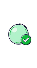 Illustrated Green Bubble With Checkmark, Indicating Success, Approved Concept, Complete Task