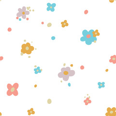 Seamless small pattern with cute flowers on vector for girl. Vector illustration