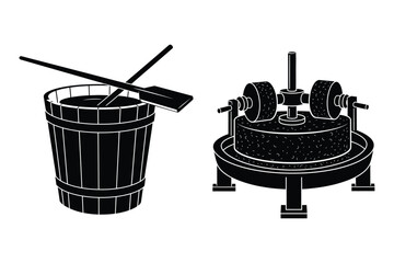 Traditional Wooden Barrel with Paddles and Stone Grinding Mill - Vintage Craft © Sadek