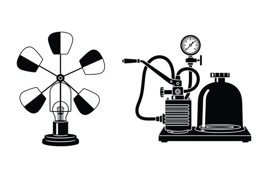 Crookes Radiometer and Vacuum Pump Experiment Vector Illustration