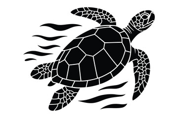 Obraz premium Graceful Sea Turtle Swimming Ocean Animal Silhouette Vector