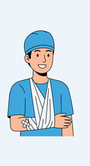 Fototapeta premium Illustration Of A Person With A Bandaged Arm In A Medical Setting Showing Recovery