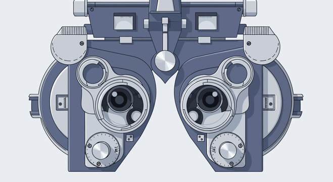 Illustration Of An Eye Exam Machine, Perfect For Vision Care Clinics and Healthcare.