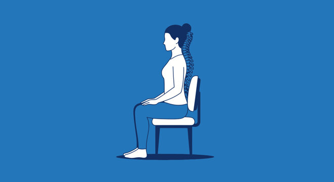 Illustration Of Correct Sitting Posture For Back Health And Wellness In Blue Color Tone