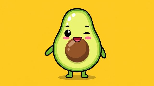 Adorable Cartoon Avocado Waving Hand, Perfect for Healthy Food Promotions or Children's Content.