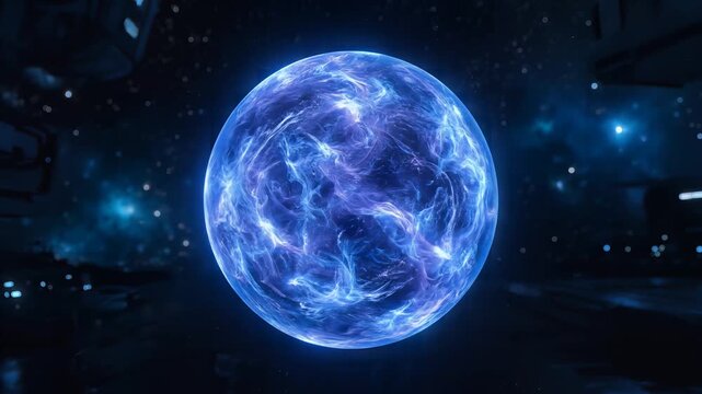 A glowing blue human brain hologram display floats in a dark futuristic laboratory environment.