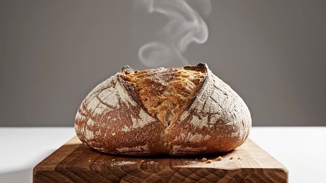 Steaming hot freshly baked crusty bread.