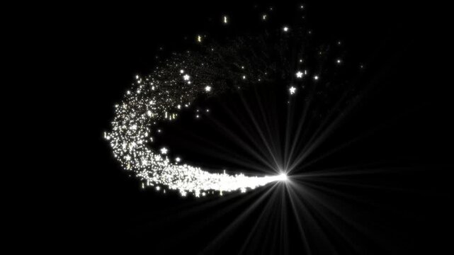 Glowing starlight glitter sparkle path, fairy dust shimmer particles, white twinkling doodle motion, magic dust, pixie dust path, Christmas glitter stars isolated. 4k on black screen background
