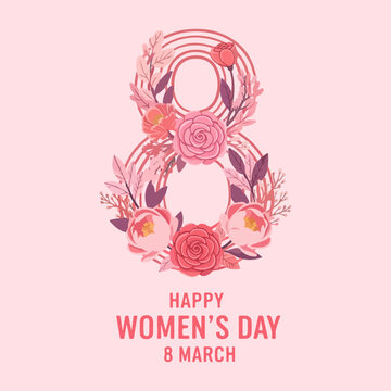 Happy Women&rsquo;s Day 8 March Floral Number Eight Illustration Greeting Design