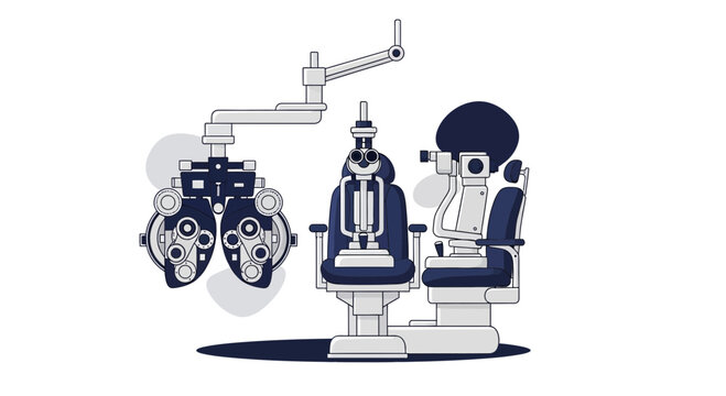 Illustration Of Equipment Used For Comprehensive Eye Exam In A Doctor's Office Setting