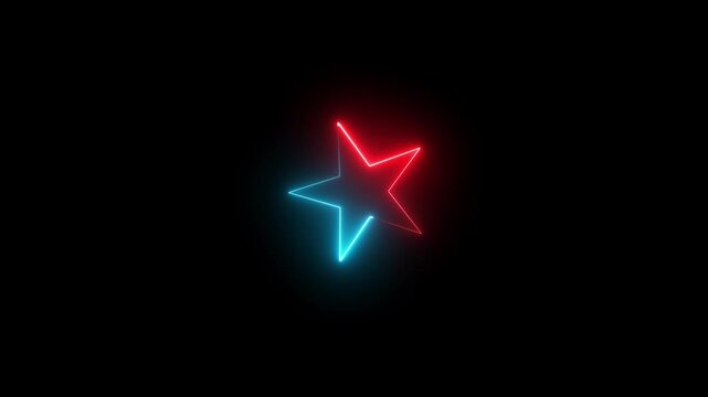 A animation glowing neon star icon black background. star sparkle particle on black background. Twinkling stars animation, falling sparkling bright stars overlay background,