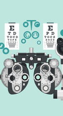 Fototapeta premium Illustration Of Optometry Equipment Showing Eye Chart And Detailed Refraction Device For Diagnosis