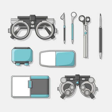 Illustration Of Optometry Equipment For Eye Exams, Medical Devices And Vision Care