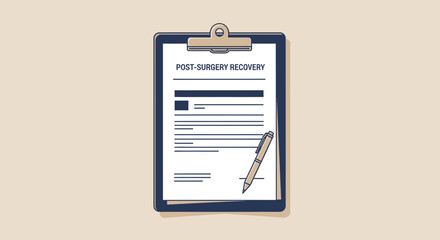 Illustration Of Post-Surgery Recovery Form With Pen Lying On A Clipboard And A Neutral Background