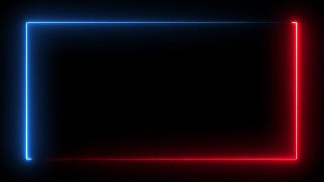 two ton rectangle picture frame concept, Animation of glowing neon rectangles abstract background. abstract glowing blue neon rectangle border frame. Looping Seamless Neon Frame in Blue and Red Colors