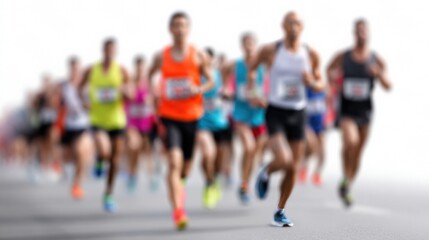Fototapeta premium Blurred motion of group of diverse runners competing in outdoor marathon event