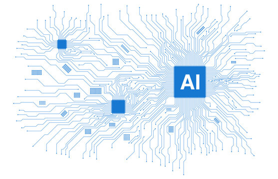 AI Processor Circuit Board Blue Vector Illustration on White Background