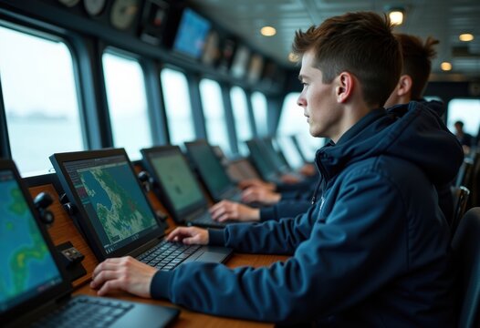 Authentic Ship Navigation Academy Training Session on Tactile Bridge with Hyper-Realistic Maritime Skill Development