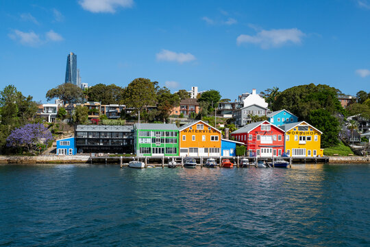 A view of the historic Waterview Wharf Workshops in Balmain, showcasing the preservation of 19th-century maritime industrial architecture on Sydney Harbour. Sydney, Australia. October 2025.