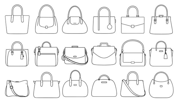 Collection of Handbag Line Drawings illustration vector