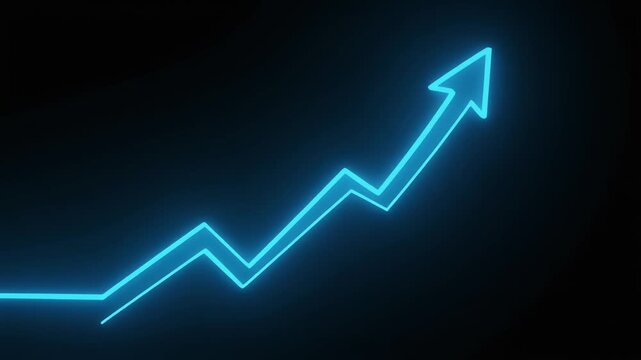 Modern gradient business growth arrow icon animation, smooth upward motion with soft glow, blue to purple gradient, subtle shadow, seamless loop, 4K