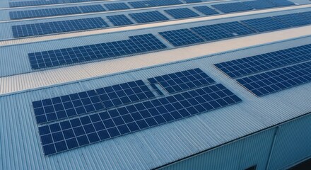 Obraz premium Expansive rooftop solar panel array powering a large industrial facility