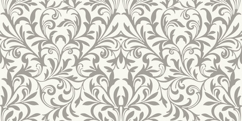 Seamless Gray Floral Damask Pattern Background vector © Simanta