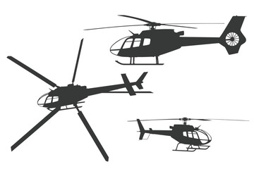 Three Helicopter Silhouettes from Different Angles