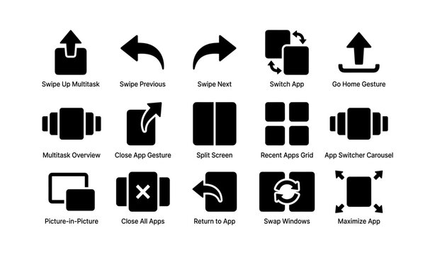Mobile interface gesture icons for multitasking and navigation
