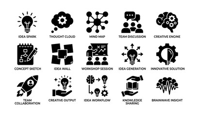 Innovative concept icons: idea, mind map, teamwork, collaboration, creativity