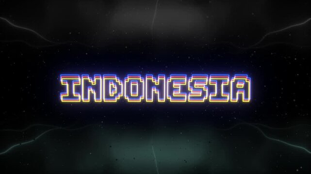 Indonesia Neon text with retro background