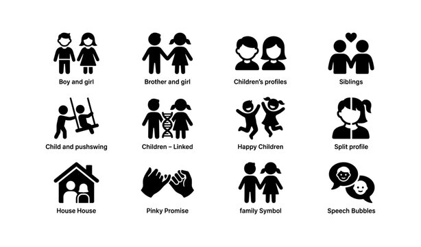 Children icons collection: siblings, play, symbols, communication