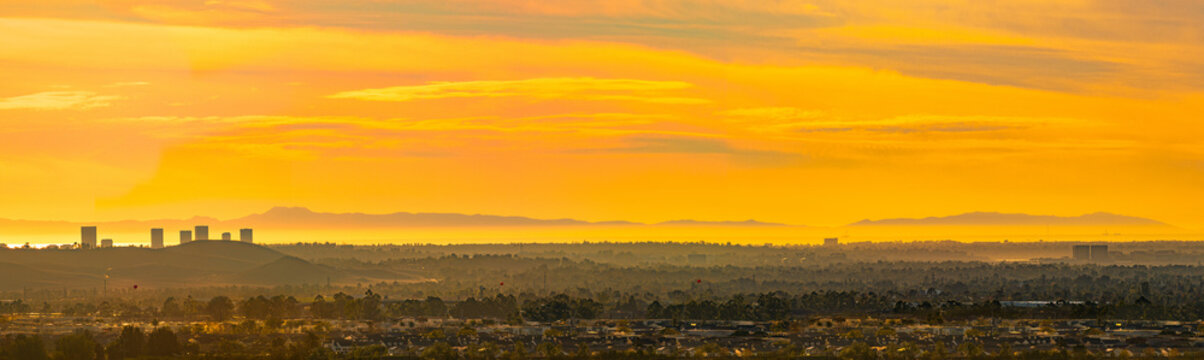 Panorama of Irvine and Suburban Orange County at sunset in Southern California	
